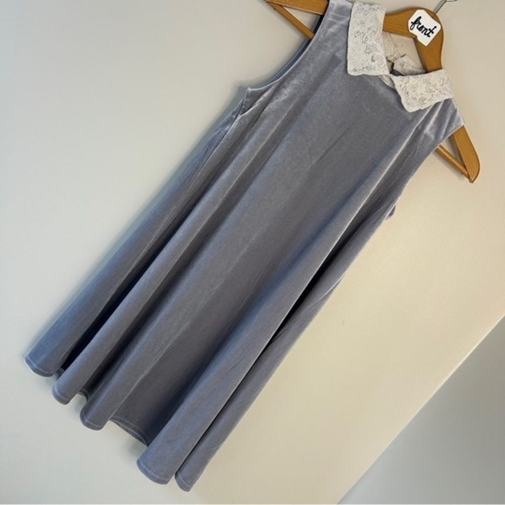 Copper Key Silver Faux Velvet Sleeveless Dress White Lace Collar Girls 14 excell